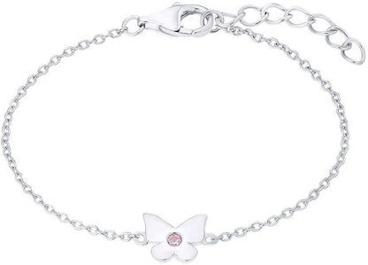 "Armband i silverfärg med fjärilshänge och rosa sten"