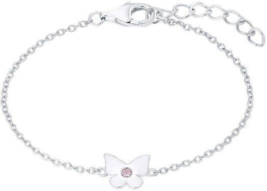 "Armband i silverfärg med fjärilshänge och rosa sten"