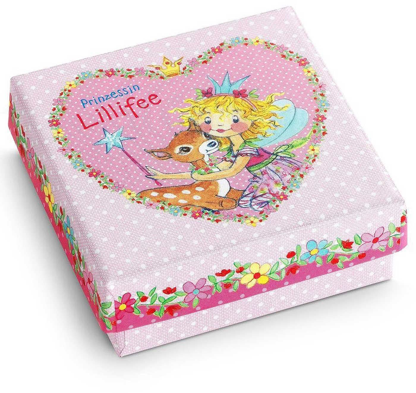 Prinsessan Lillifee presentbox med rosa motiv, blomsterkrans och fe på locket
