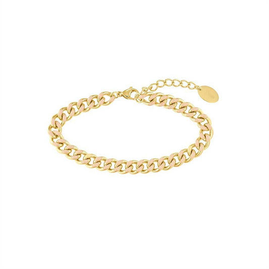 "Pansararmband i guldfärgade länkar med runt spänne"