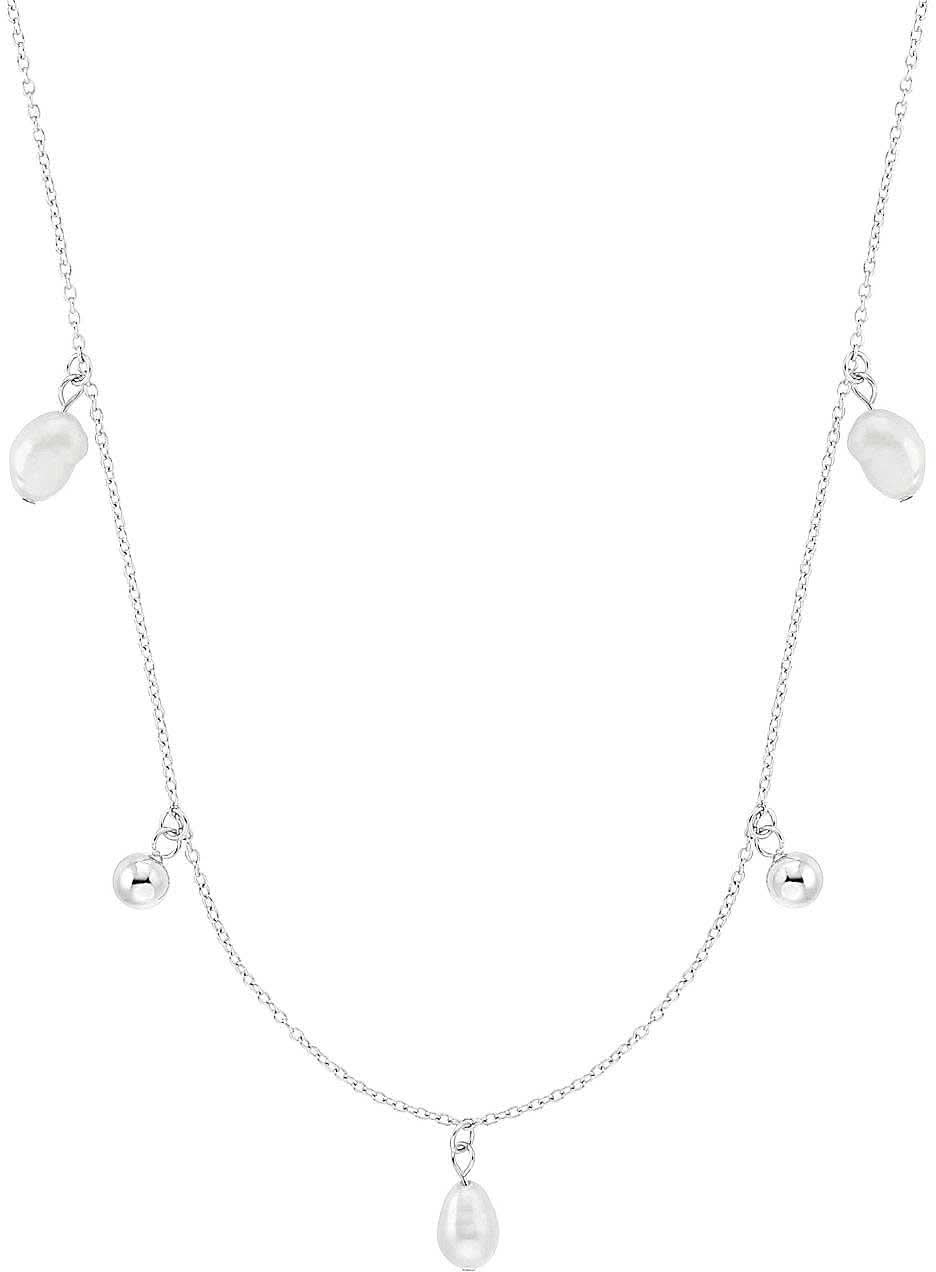 "Halsband med silverkedja och pärlhänge, droppformade smyckesdetaljer"