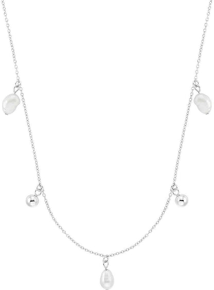 "Halsband med silverkedja och pärlhänge, droppformade smyckesdetaljer"