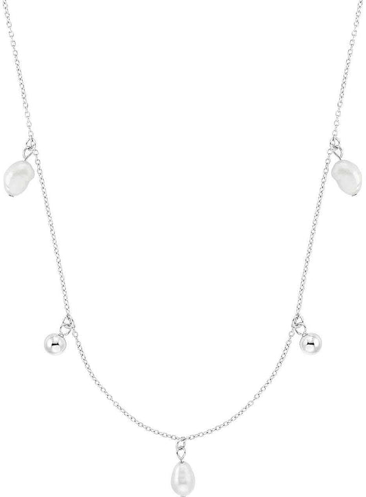 "Halsband med silverkedja och pärlhänge, droppformade smyckesdetaljer"