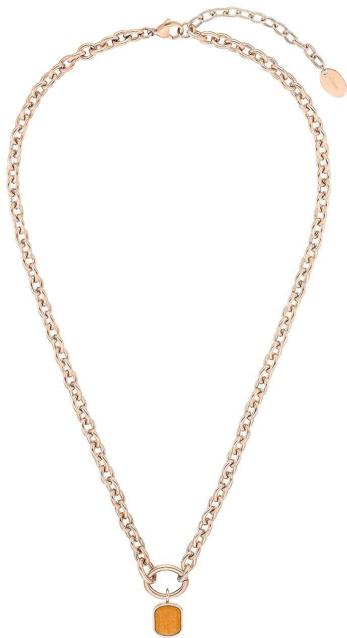 Halsband med stenberlock, pansarkedja i roséguld och fyrkantig berlock