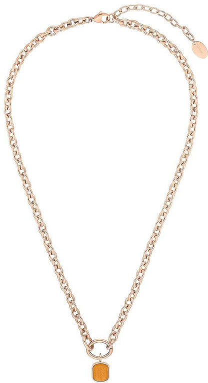 Halsband med stenberlock, pansarkedja i roséguld och fyrkantig berlock