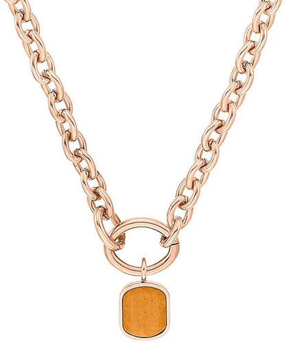 Halsband i roséguld med stenberlock och pansarkedja