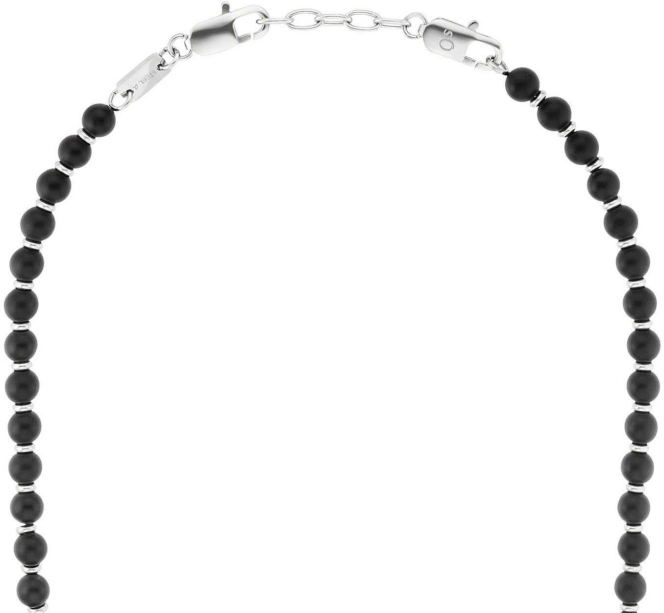 "Halsband med svarta pärlor och silverfärgat spänne, design med pärlrad"