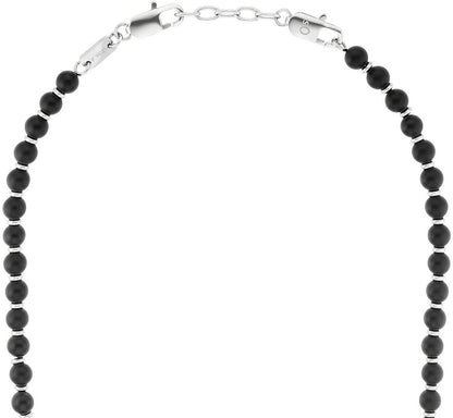 "Halsband med svarta pärlor och silverfärgat spänne, design med pärlrad"