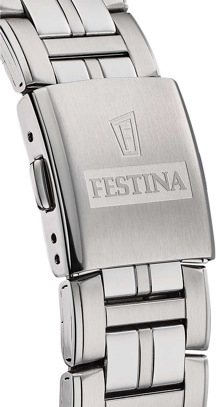 Herrenuhr-Gehäuse mit Edelstahlarmband und eingraviertem Festina-Schriftzug
