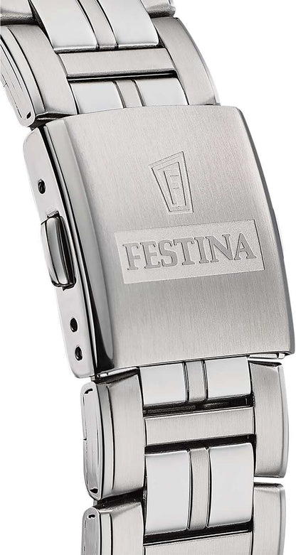 Herrenuhr-Gehäuse mit Edelstahlarmband und eingraviertem Festina-Schriftzug