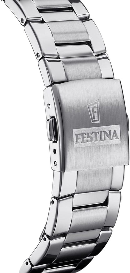 Armband i rostfritt stål med FESTINA-prägling och sidoknappar för herrklocka