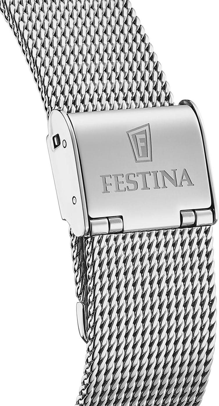 "Festina damklocka med armband i rostfritt stål och smalt spänne med logotyp"