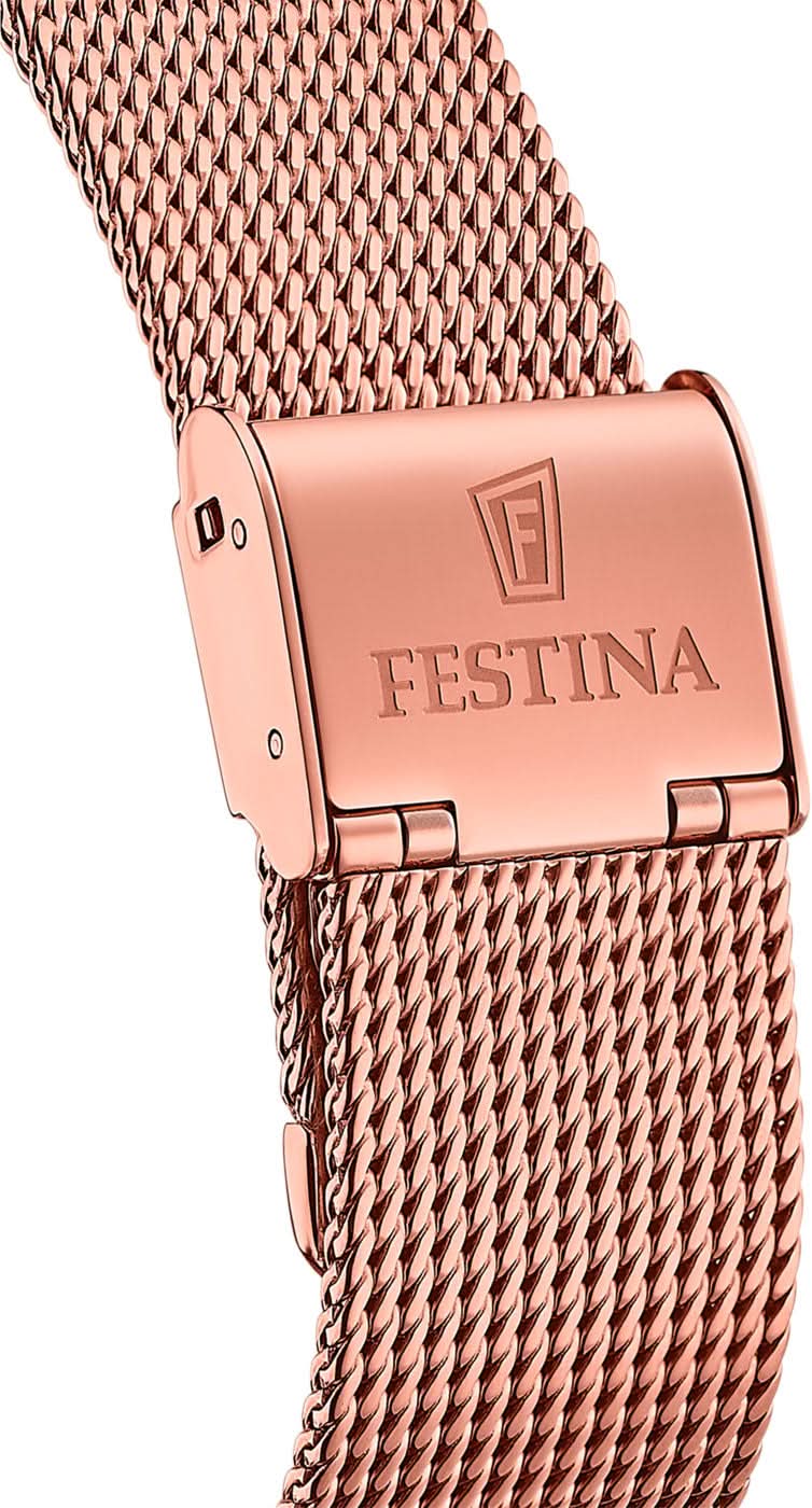 Festina damklocka roséguld med mesharmband och vikbart spänne, sidovy