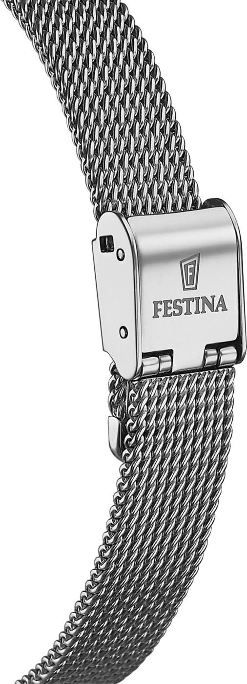 Festina damklocka: armband i rostfritt stål med snäpplås och logotyp