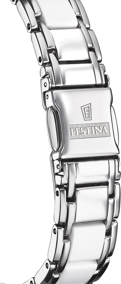 Damklocka med silverfärgat länkarmband och spänne med Festina-logotyp