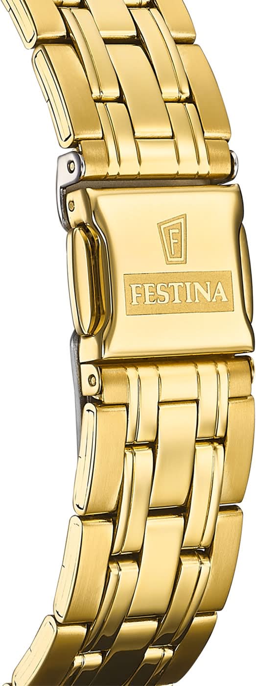 Metallarmbandspänne i guldfärg med Festina-logotyp