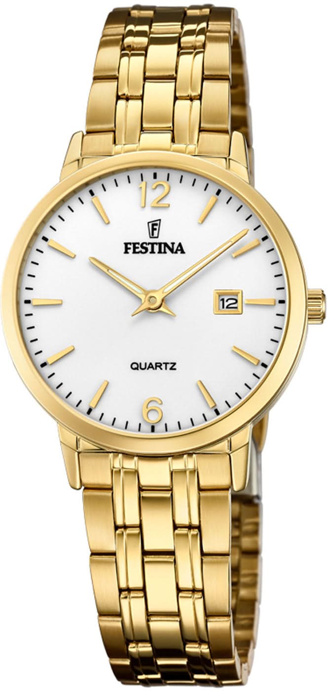 Festina damklocka med guldfärgat armband i rostfritt stål och vit urtavla, kvartsur
