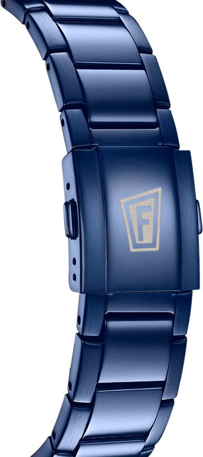 Festina armbandssida på herrarmbandsur med blå boett och logotyp prägling