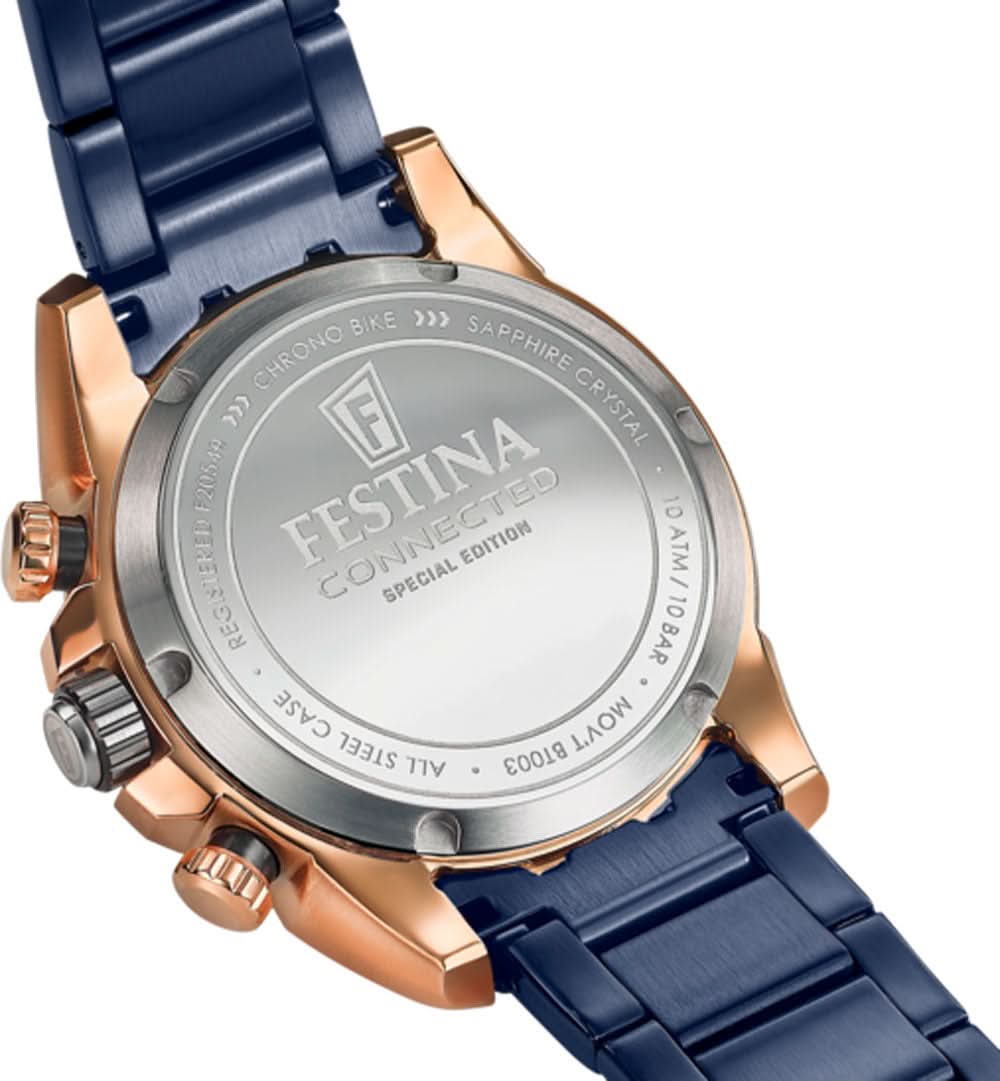 Festina herrklocka med baksida i rostfritt stål och blått armband