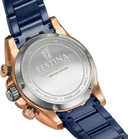 Festina herrklocka med baksida i rostfritt stål och blått armband