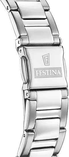 Armband i rostfritt stål med spänne och präglad Festina-logotyp på klockans baksida