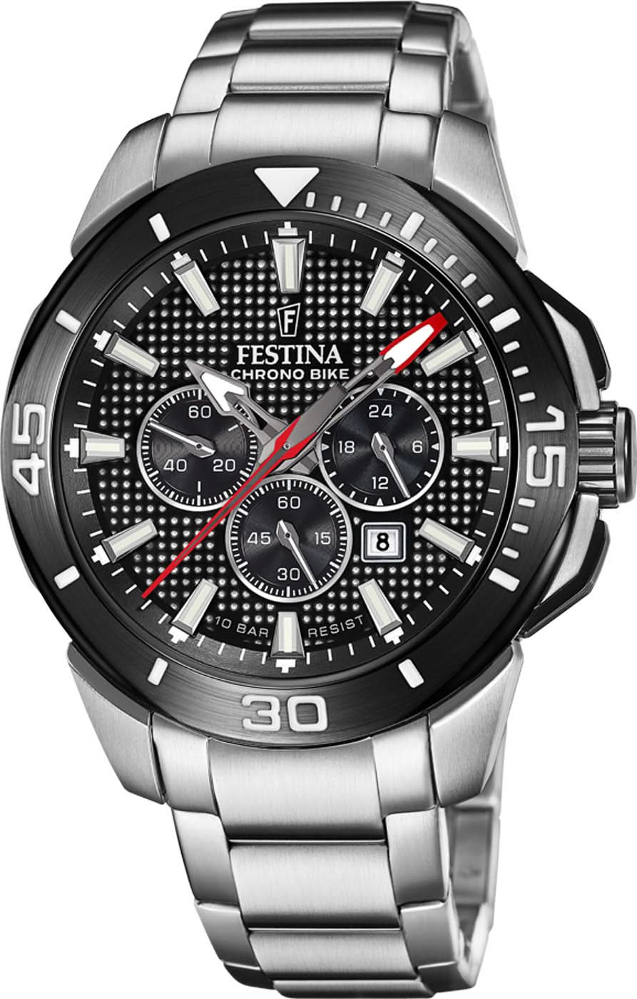 Festina Chrono Bike herrklocka med svart urtavla och armband i rostfritt stål