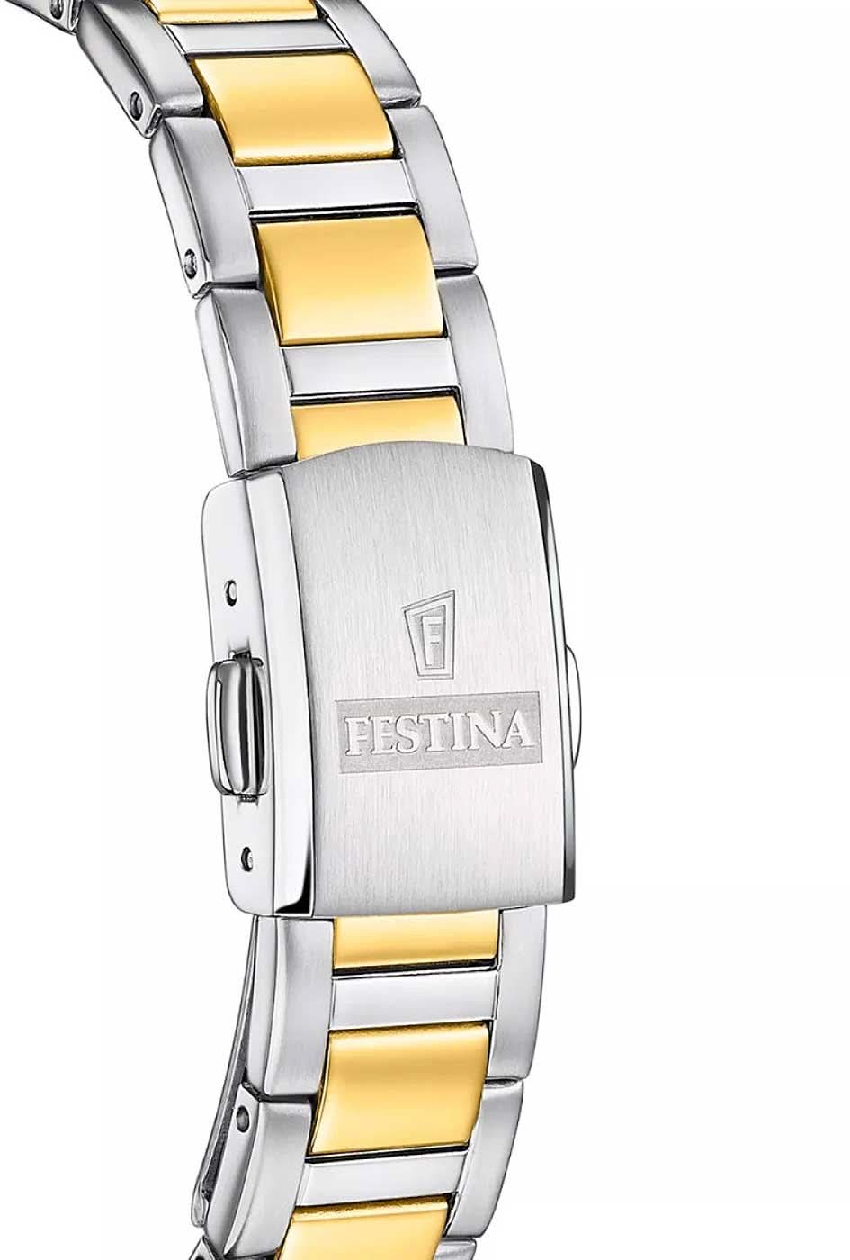 Festina damklocka: armband i rostfritt stål med guldfärgade länkar, spänne med logotyp