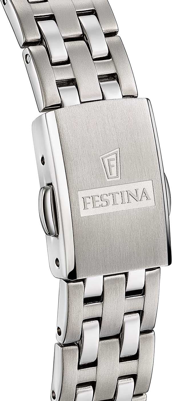 Damklocka: silverfärgat spänne på metallarmband med FESTINA-logotyp