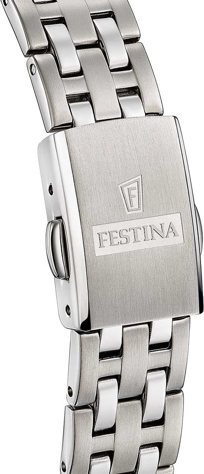 Damklocka: silverfärgat spänne på metallarmband med FESTINA-logotyp