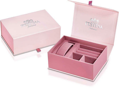Klockbox med insats för damklocka, rosa design med lock