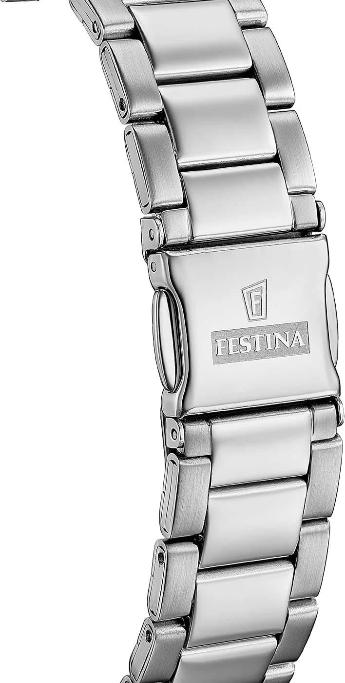 Herrklocka i rostfritt stål med länkarmband och spänne, präglad med "FESTINA"