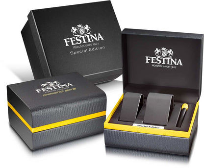 Festina presentboxar och klocklåda set med gul accent och märkeslogotyp