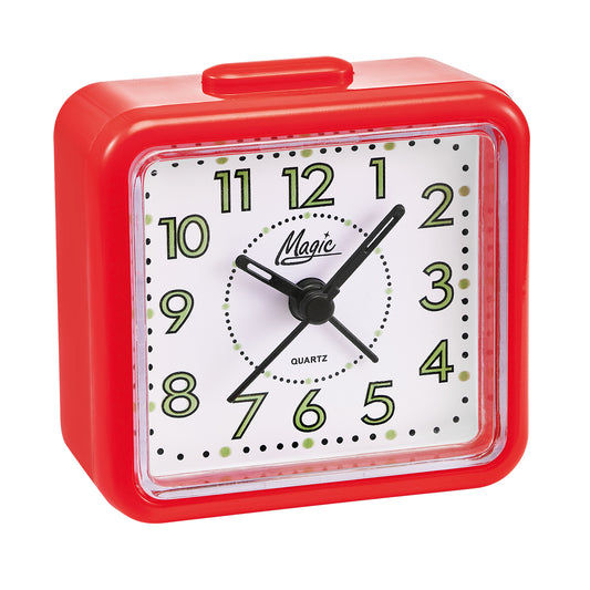 Röd kvarts väckarklocka med analog urtavla och visare