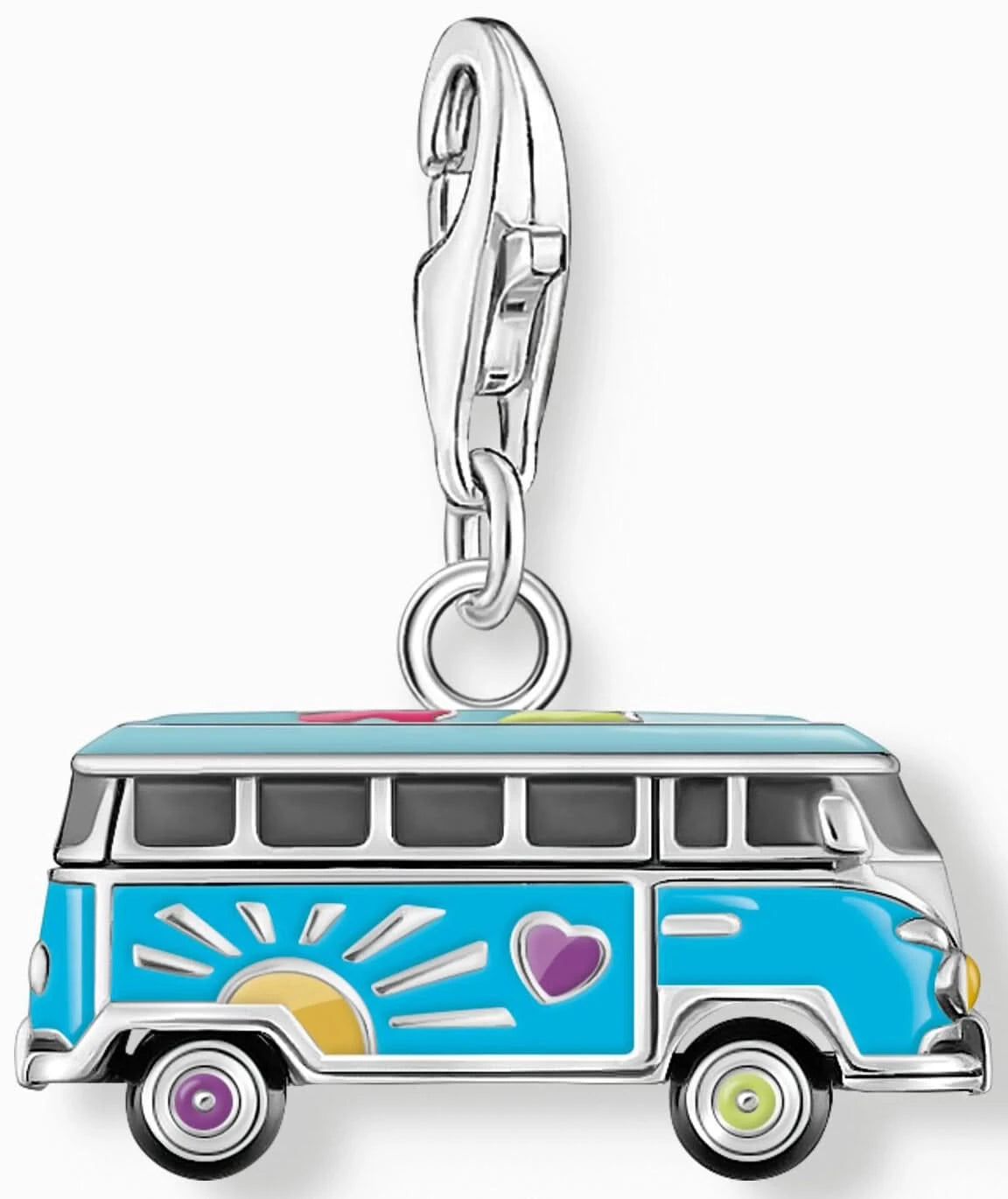 Silversmycke med VW Bulli, sidovy, blått motiv med färgglada detaljer