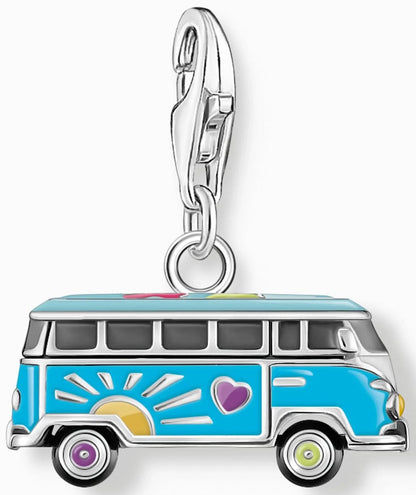 Silversmycke med VW Bulli, sidovy, blått motiv med färgglada detaljer