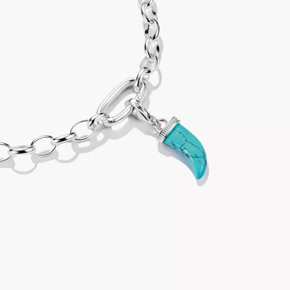Tand-berlock turkos med silverkedja och ögla