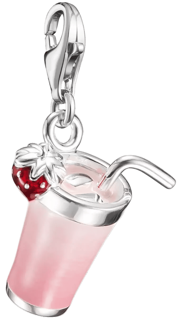 Berlock i silver: rosa mugg med rött hjärta