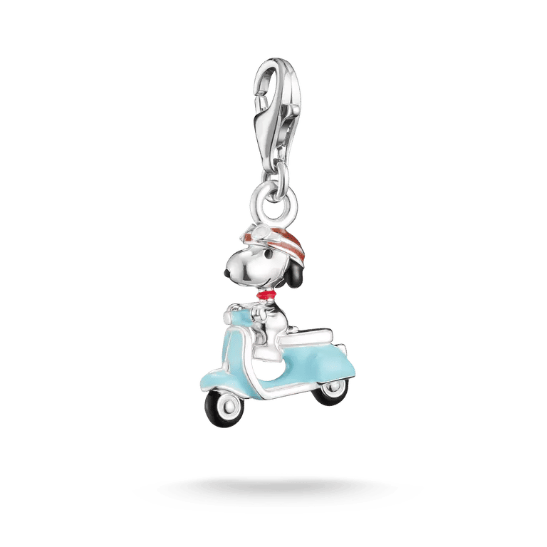 Snoopy-hänge i 925 sterlingsilver med blå rullskridsko, silverfärgad ögla och motivdetaljer