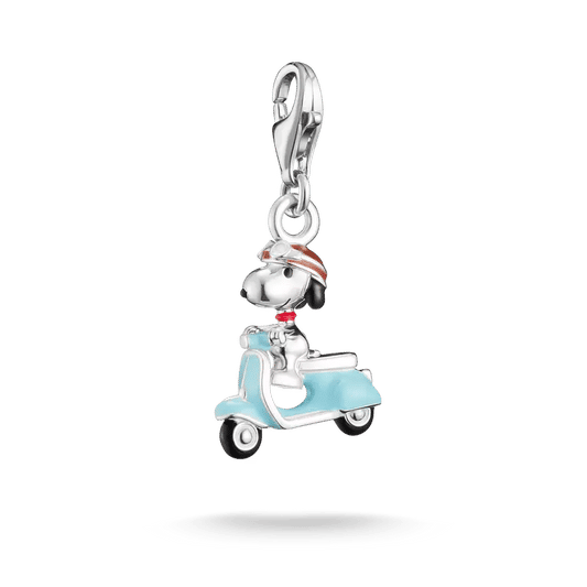 Snoopy-hänge i 925 sterlingsilver med blå rullskridsko, silverfärgad ögla och motivdetaljer
