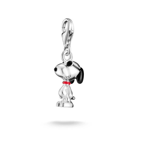 Snoopy-berlock i sterlingsilver med röd halsduk, med ögla för fäste
