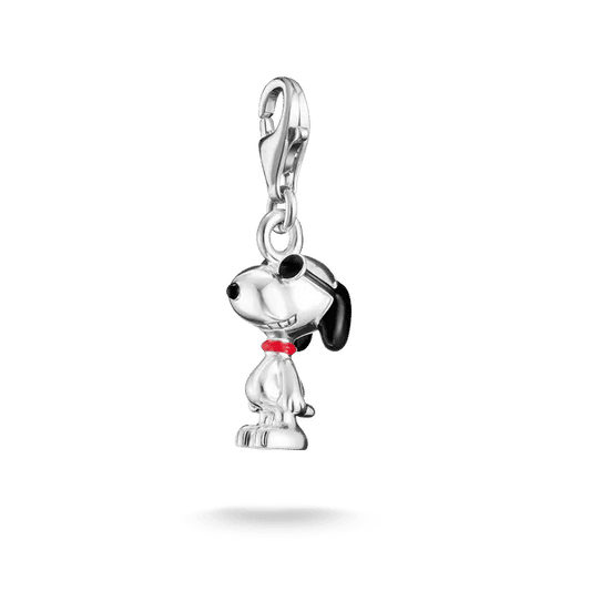 Snoopy-berlock i sterlingsilver med röd halsduk, med ögla för fäste