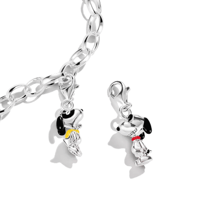 Snoopy-hänge i 925 sterling silver på pansarkedja, röd halsduk