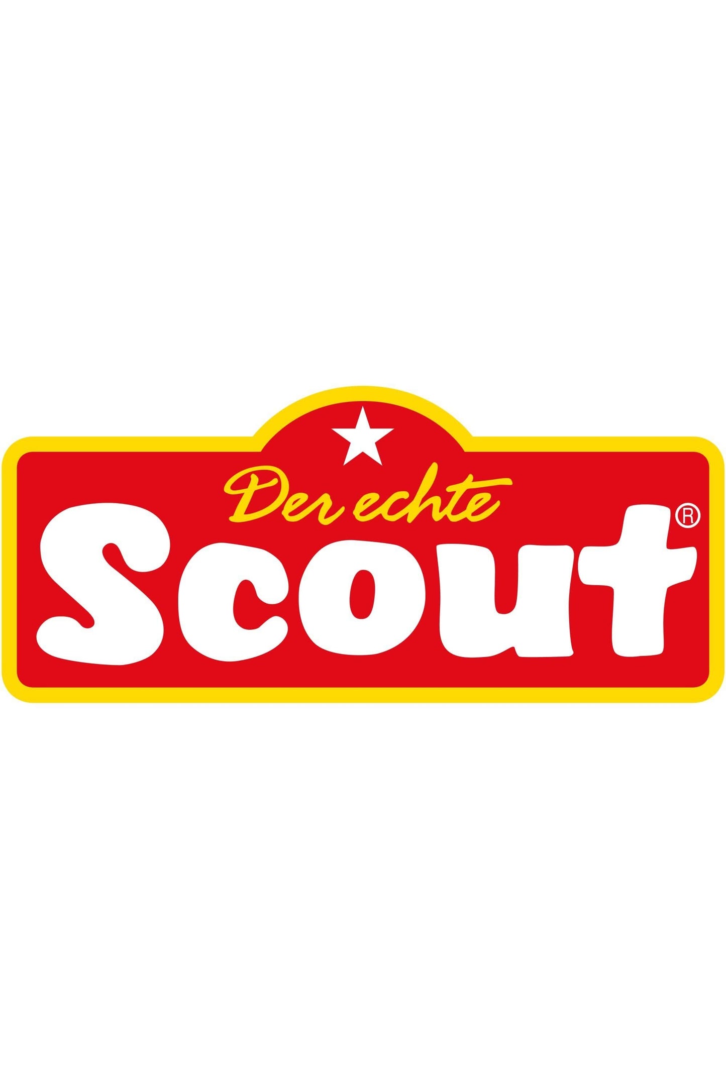Scout varumärkeslogotyp med texten "Den riktiga Scout"