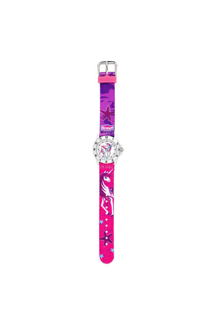Herrarmbandur med rosa-lila armband, stjärnmönster och enhörning, rund boett