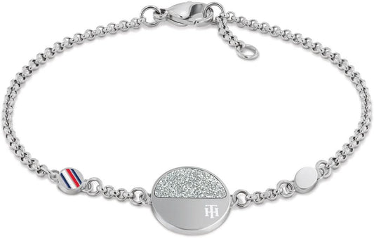 Armband i rostfritt stål med länkkedja och Tommy Hilfiger-berlock, med en liten flaggdetalj