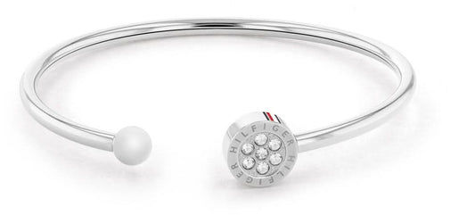 Armband i rostfritt stål med rund vit pärla och cirkelhänge med gnistrande stenar