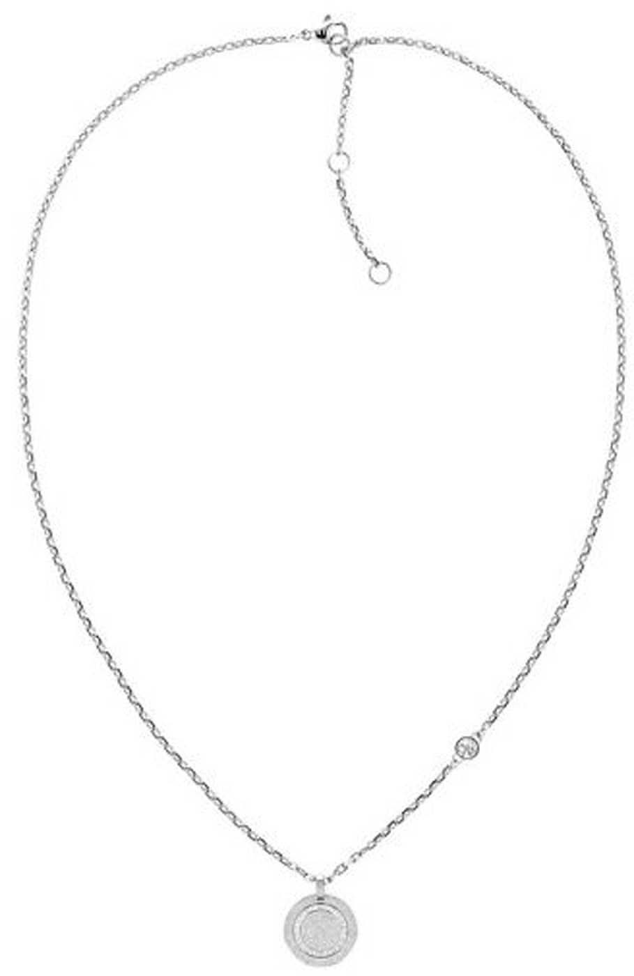 "Halsband i silverfärg med runt hänge och spänne"