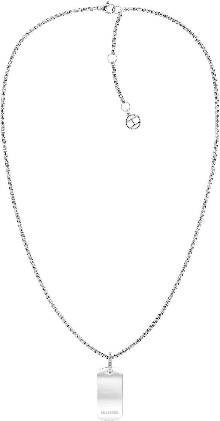 Halsband med Dog Tag-hänge, silverfärdiga smycken från Tommy Hilfiger