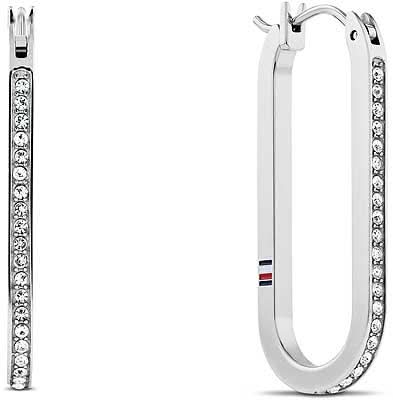 Tommy Hilfiger örhängen med stenar i silverfärgad metall, oval krok med pavé