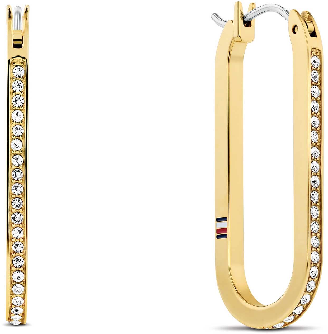 Tommy Hilfiger-örhängen med stenar, guldfärgad ring med rader av klara stenar